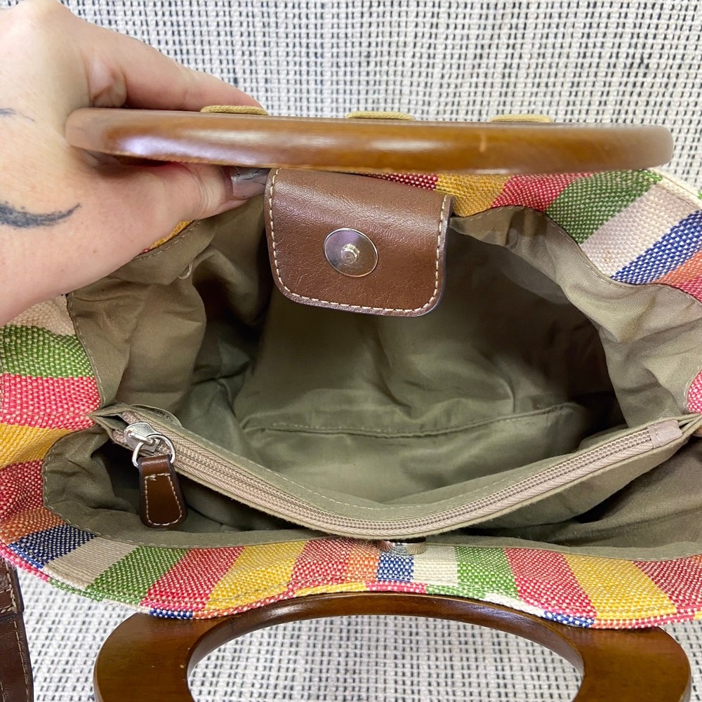 Relic Satchel Bag‎ Wood Handle Woven Striped Multicolor Crossbody Purse Y2K Boho - Picture 8 of 15